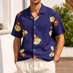 A.P.C. Rue Madame Paris‎ Chemisette Louis Floral Camp Shirt XL Blue Cotton S/S